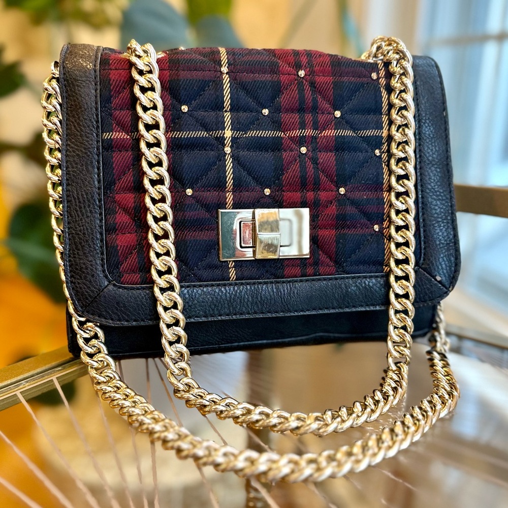 Plaid & Gold Chains Structured Purse Handbag
